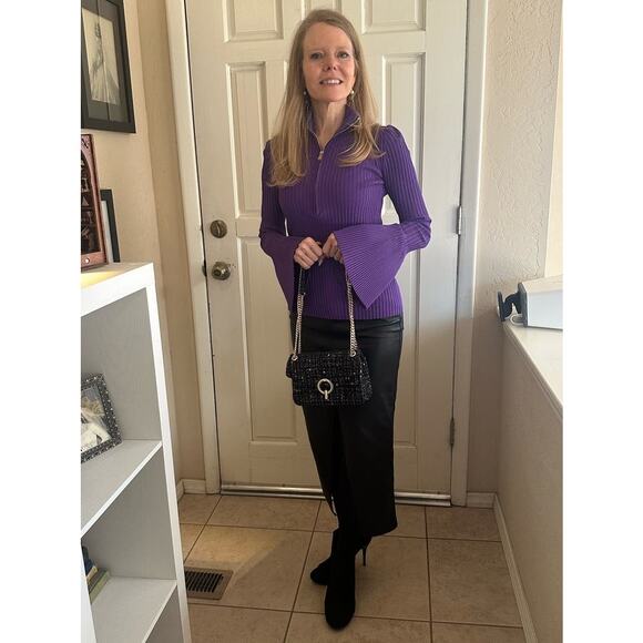 PROENZA SCHOULER Purple Knit Long Sleeve Quarter Zip Flared Sleeves Sweater XS - Picture 16 of 16